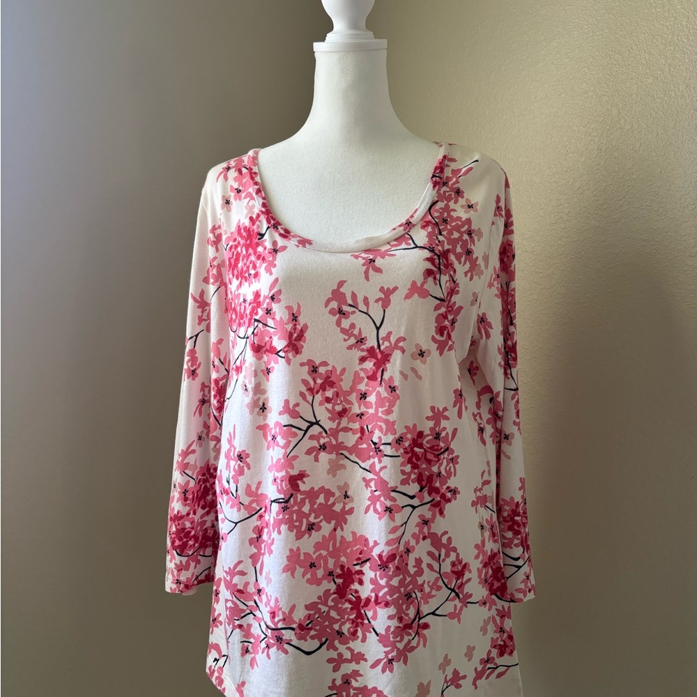 Talbots Scoop Neck Flower Pattern Relaxed Blouse